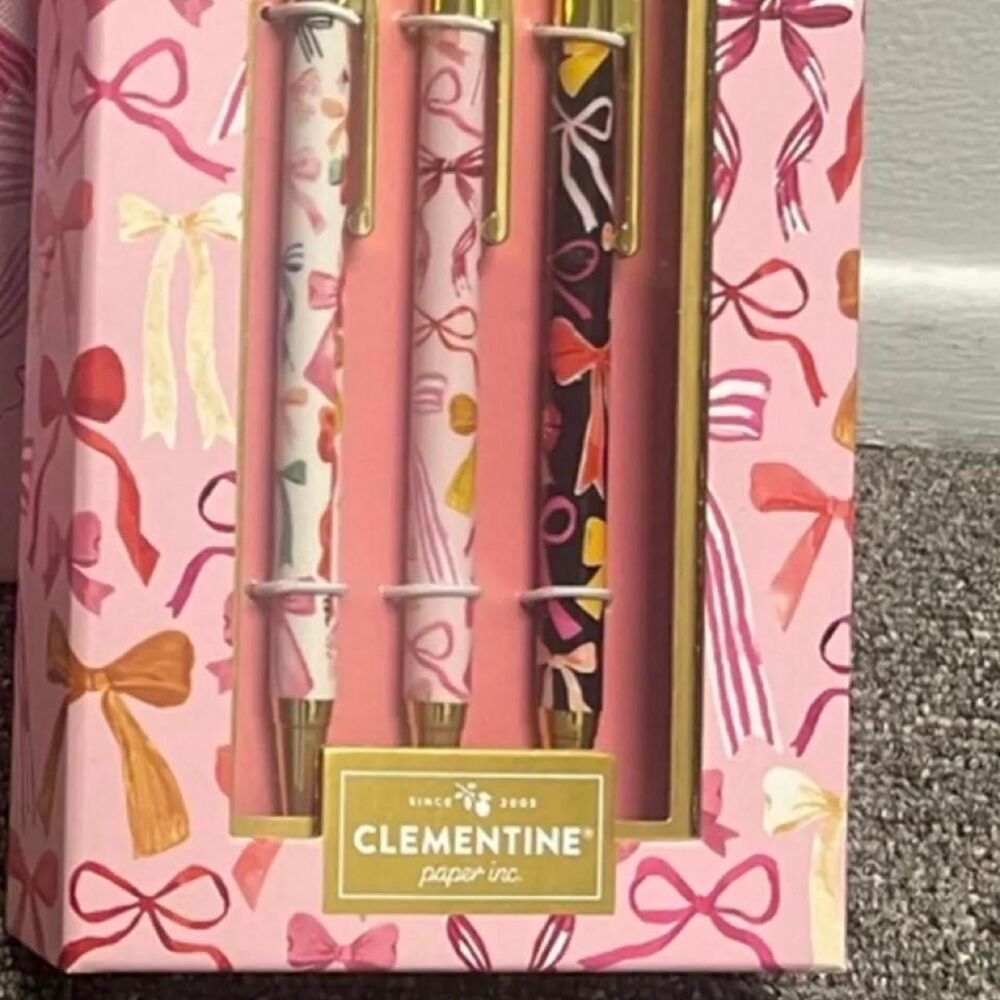 Clementine 3 Set of Pink Bow Pens